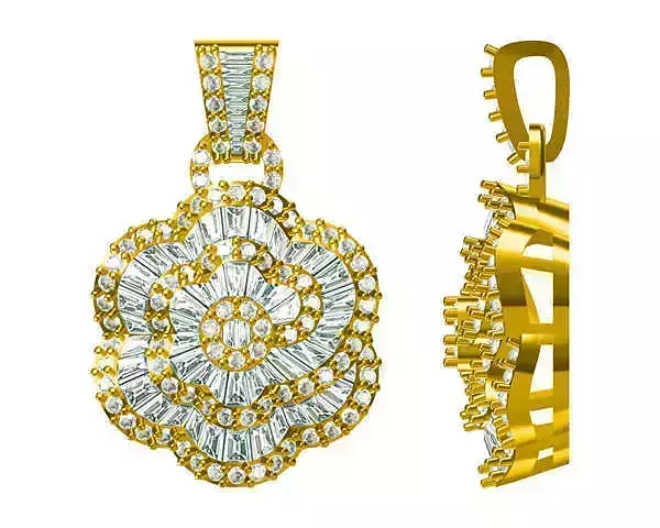 JCD format Delicate flower shape with baguette cut pendant