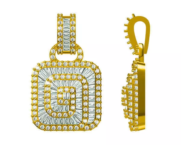 JCD format Minimalist square shape baguette-cut design pendant 3D print model_0