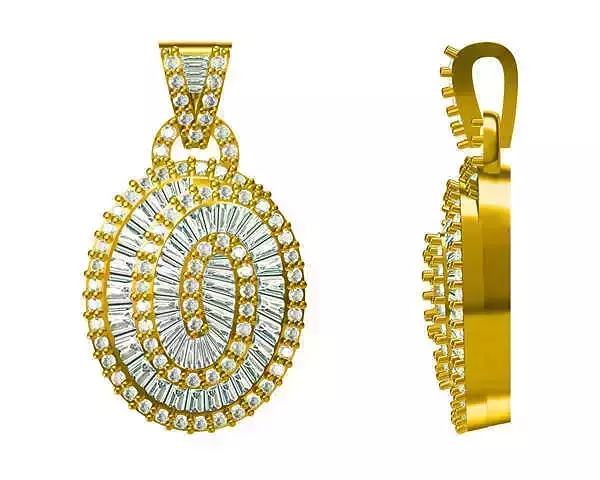 JCD format Vintage oval shape baguette cut pendant