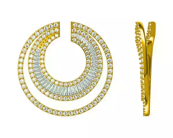 JCD Format Gold pendant baguette cut round shape necklace