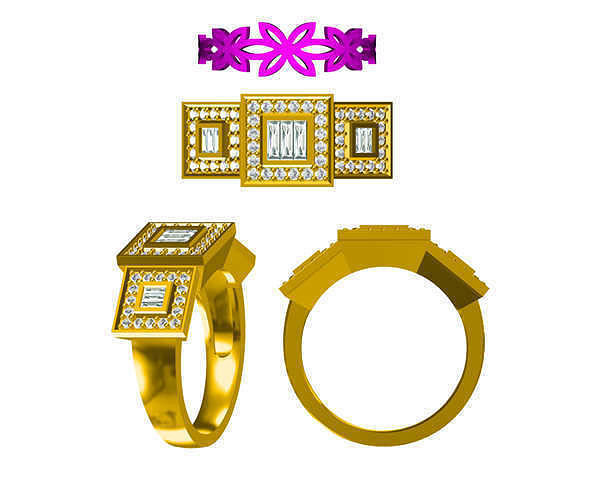 JCD format Square cut rings cad diamond jewellery design 3D print model