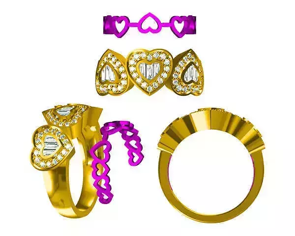 JCD Format Heart shape earrings baguette cut diamond design 3D print model