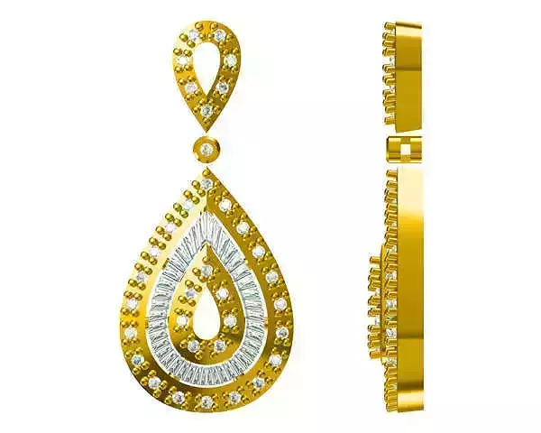 JCD format Elegant drop shape with baguette cut diamond pendant 3D print model