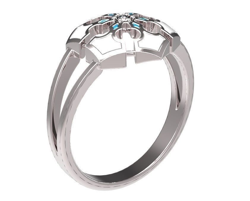 Ring gold with turquoise stones 3D print model_5