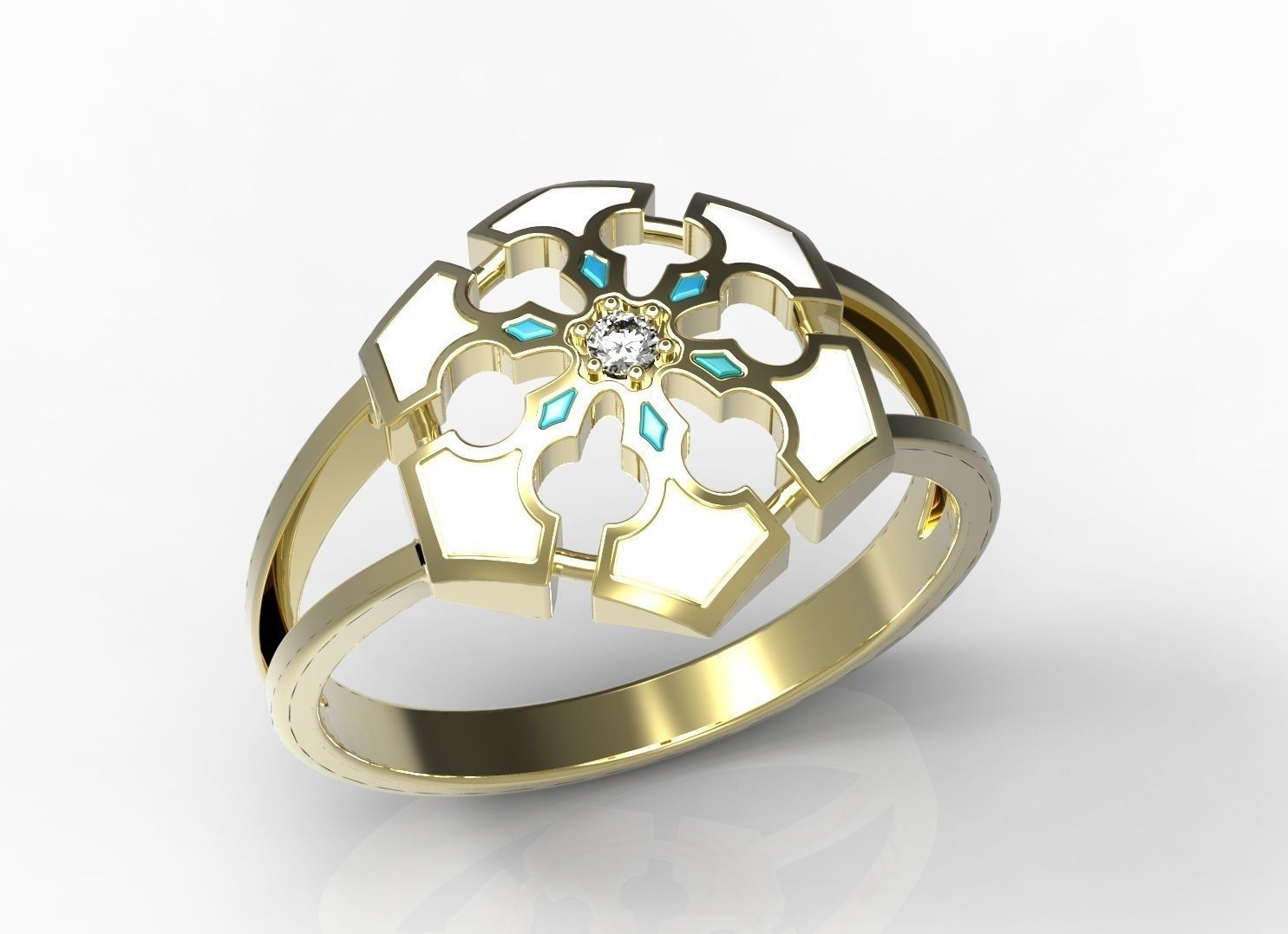 Ring gold with turquoise stones 3D print model_1