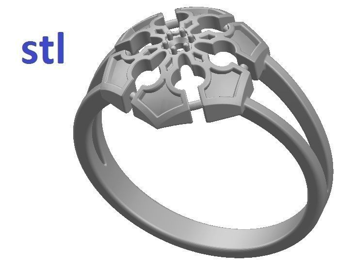 Ring gold with turquoise stones 3D print model_9