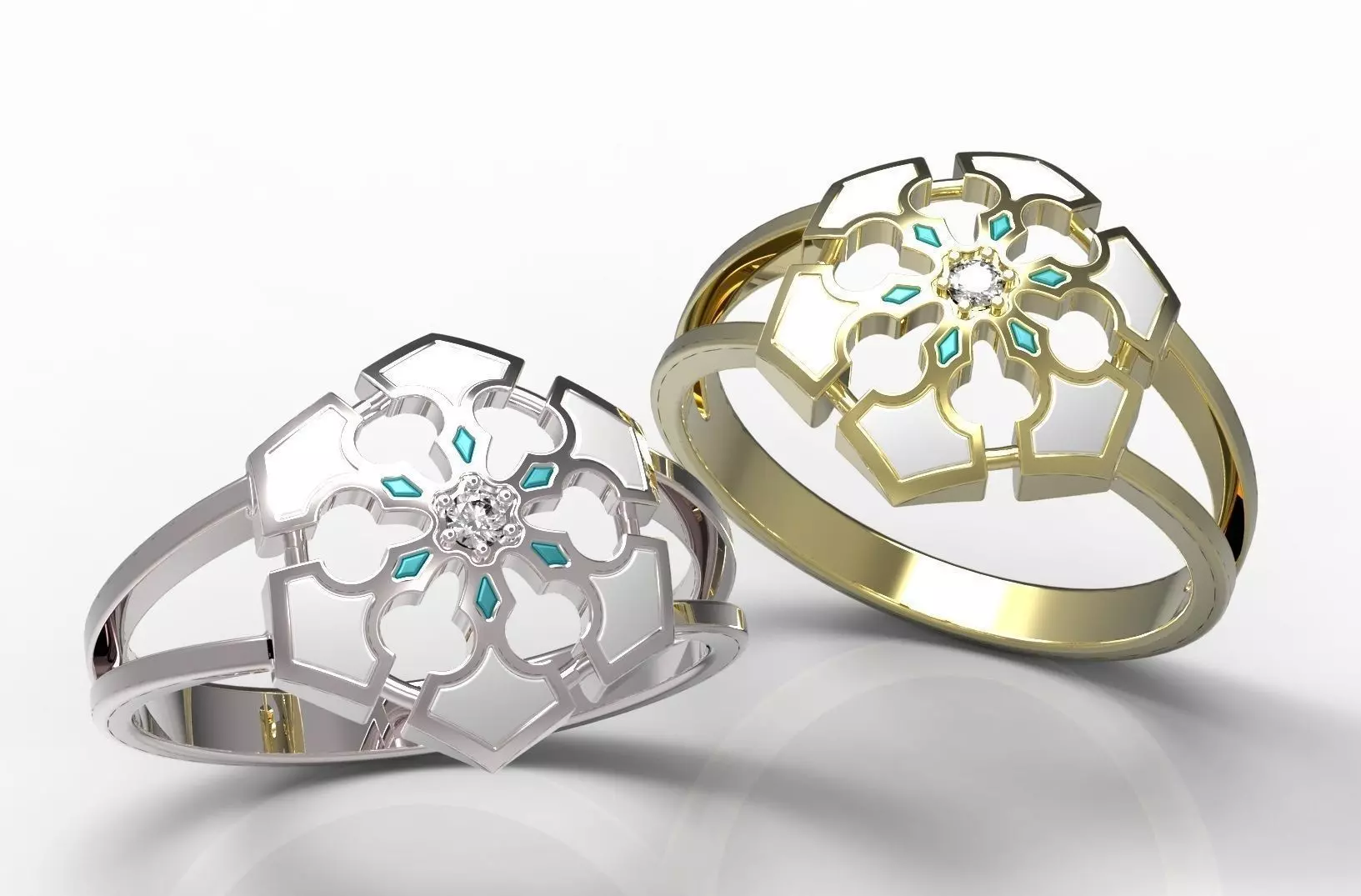 Ring gold with turquoise stones 3D print model_0