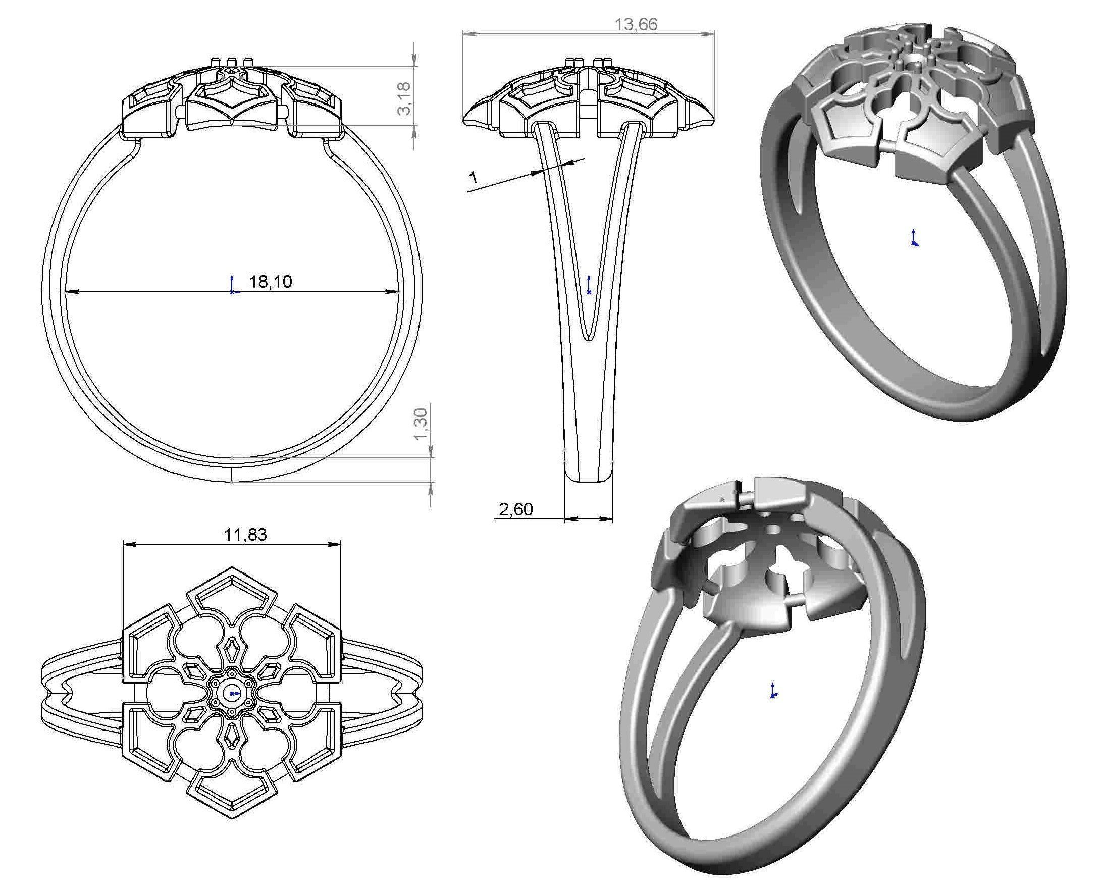 Ring gold with turquoise stones 3D print model_10