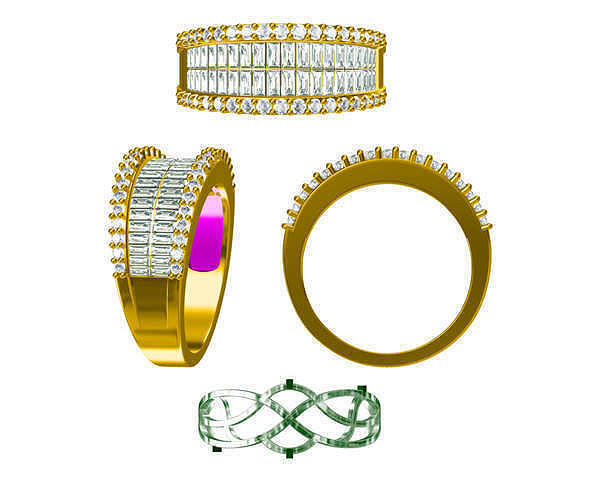 JCD Format Classic baguette cut engagement rings jewelry files 3D print model