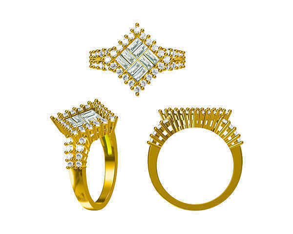 JCD Format Classic square shape baguette cut diamond design ring 3D print model