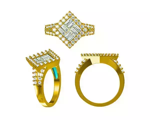 JCD Format Classic square shape baguette cut diamond design ring