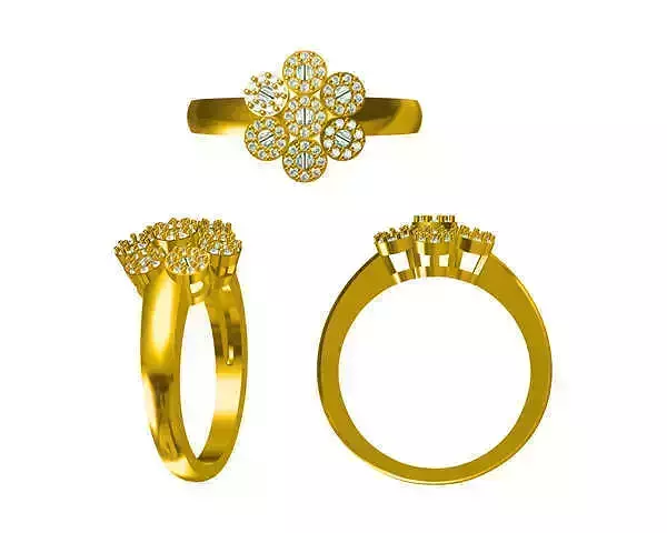 JCD Format  Delicate flower shape with baguette cut design ring