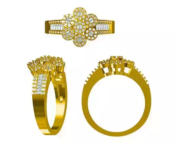 JCD Format  Delicate flower shape with baguette cut design ring