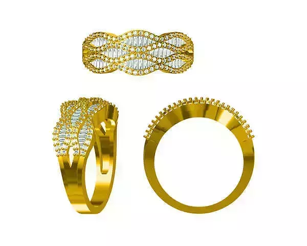 JCD Format Wavy shape baguette-cut engagement ring  jewelry cad