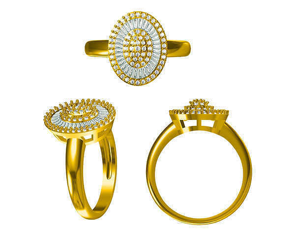 JCD Format Vintage oval shape baguette cut diamond shape ring 3D print model