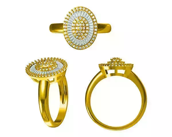 JCD Format Vintage oval shape baguette cut diamond shape ring