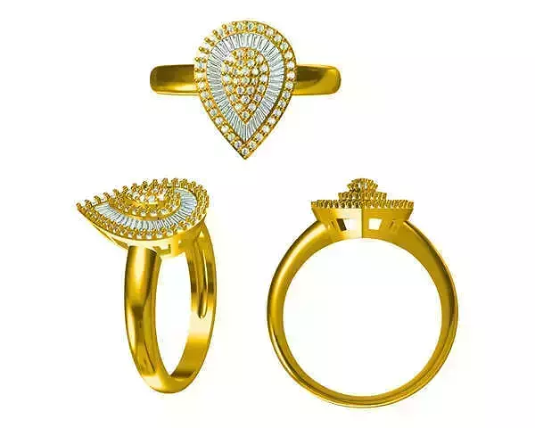 JCD Format  Delicate drop shape with baguette cut diamond ring