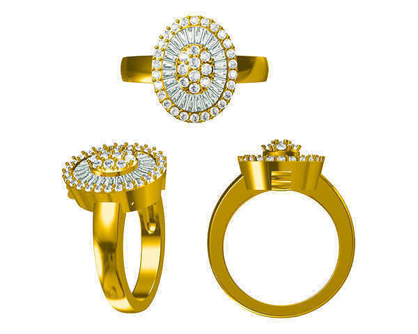 JCD Format Vintage oval shape baguette cut diamond shape ring 3D print model