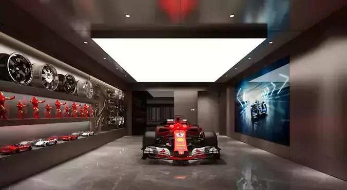 The car ferrari racing in garage