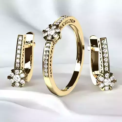 Golden Ring plus Earrings with Diamonds 3D print model