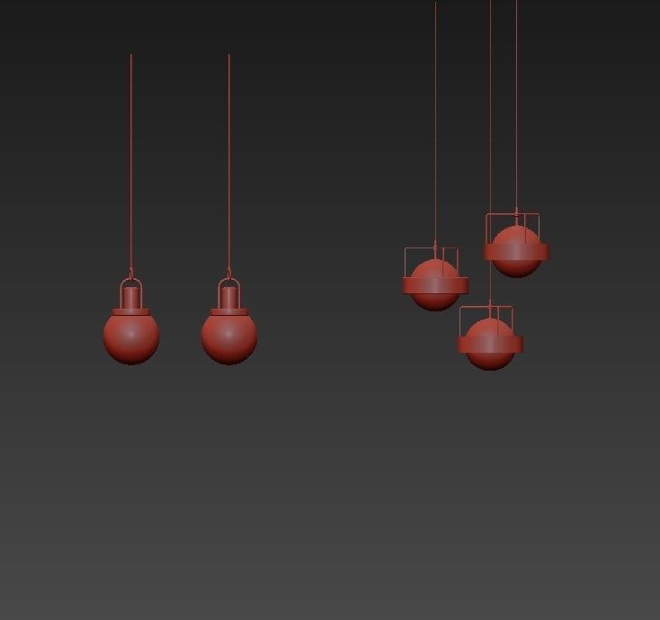 Pendant set of gold lights 3D model_1