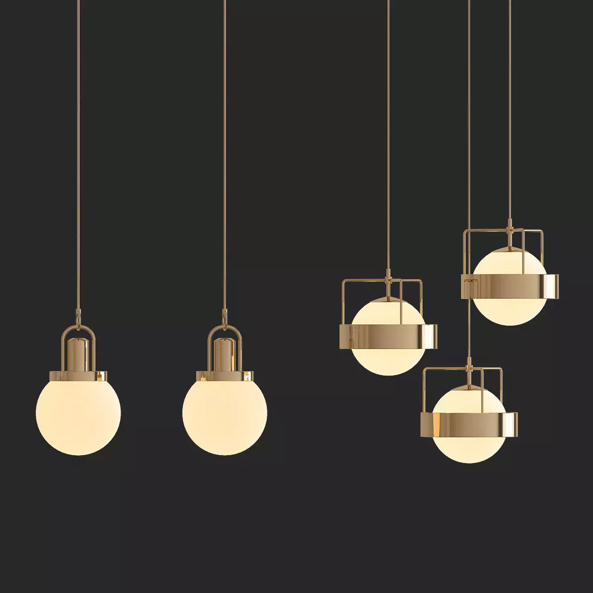 Pendant set of gold lights 3D model_0