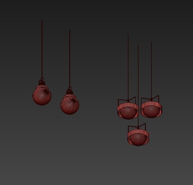 Pendant set of gold lights 3D model_3