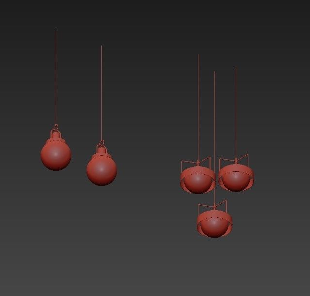 Pendant set of gold lights 3D model_2