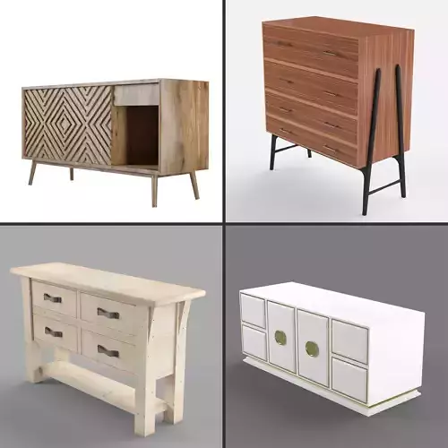 Drawer wooden sideboard with geometric design