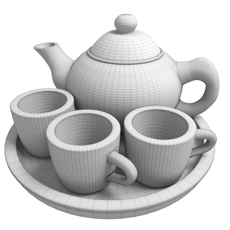 Traditional Tea Pot Set originally made of clay 3D model_4