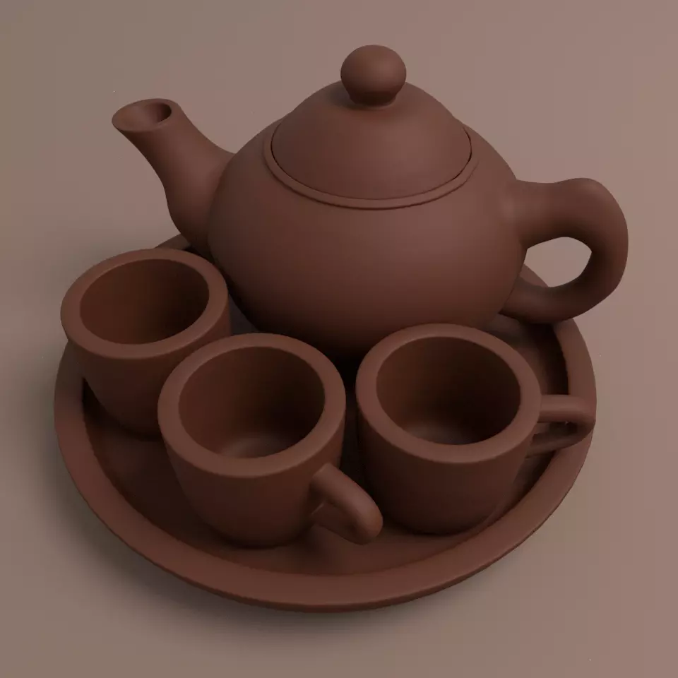 Traditional Tea Pot Set originally made of clay 3D model_0