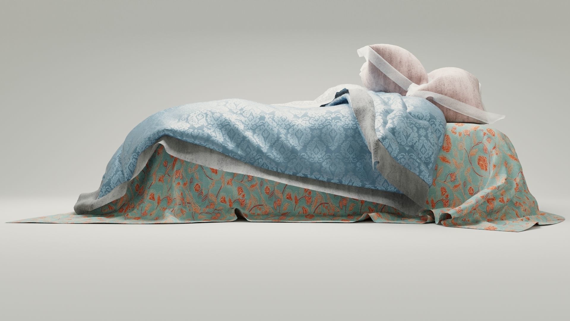 Realistic rendered messy bed  Low-poly 3D model_6