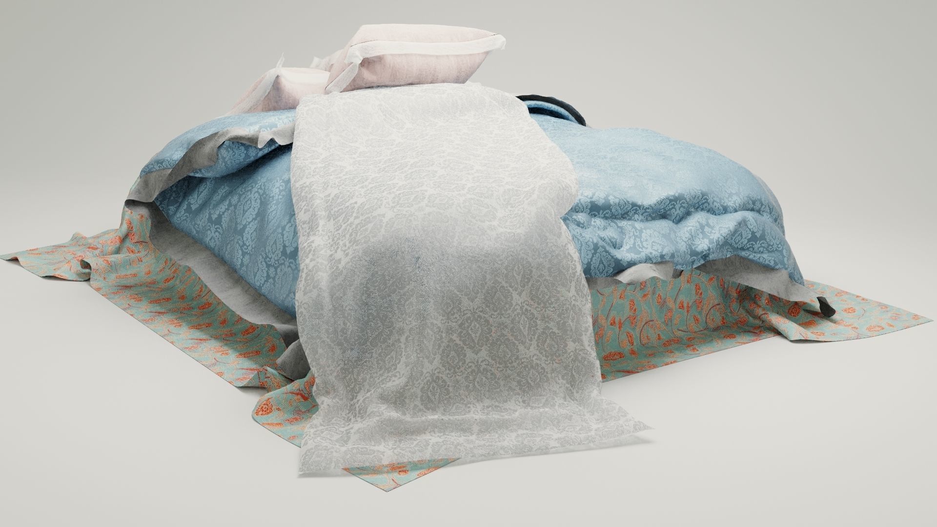 Realistic rendered messy bed  Low-poly 3D model_10