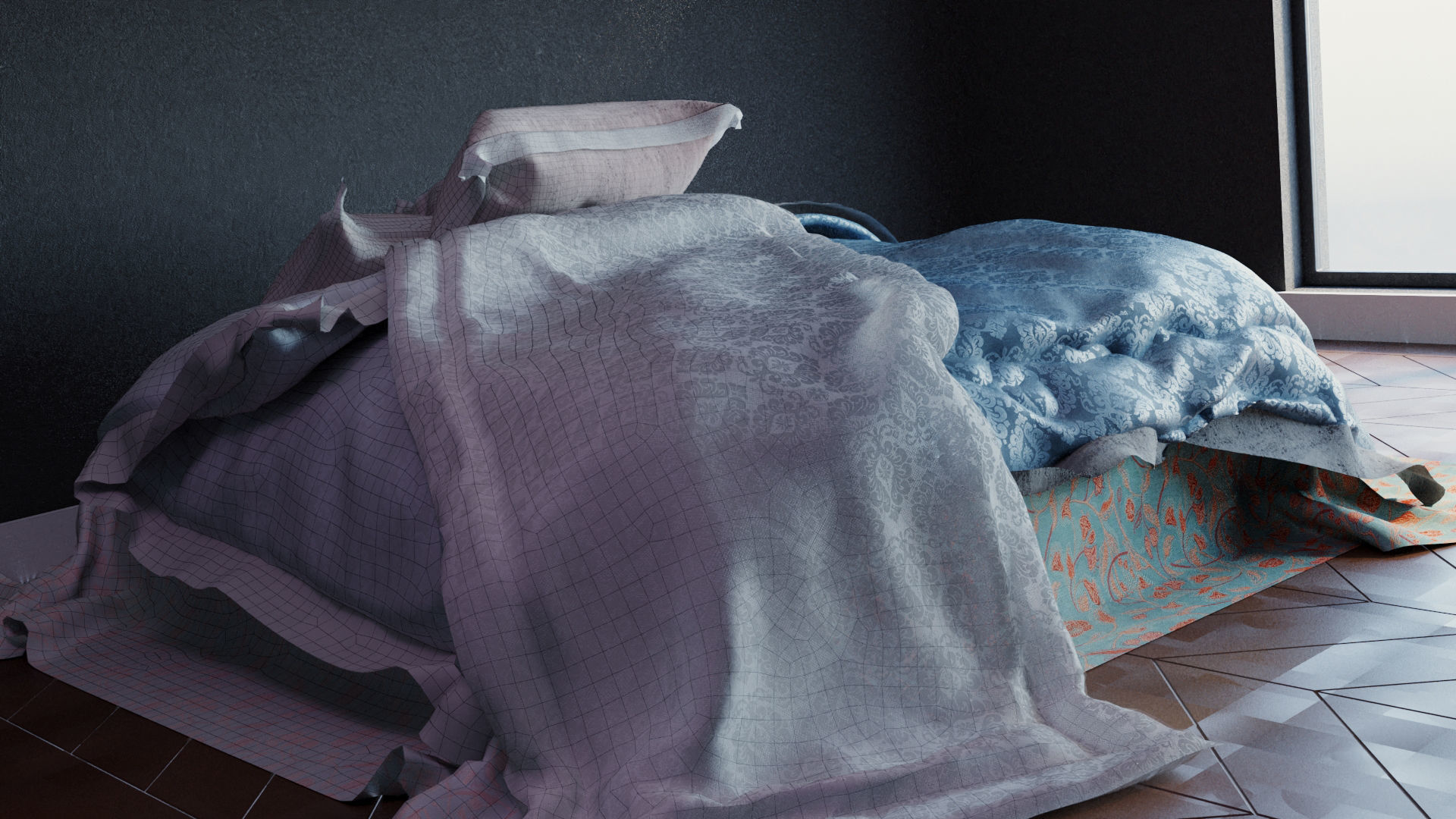 Realistic rendered messy bed  Low-poly 3D model_2