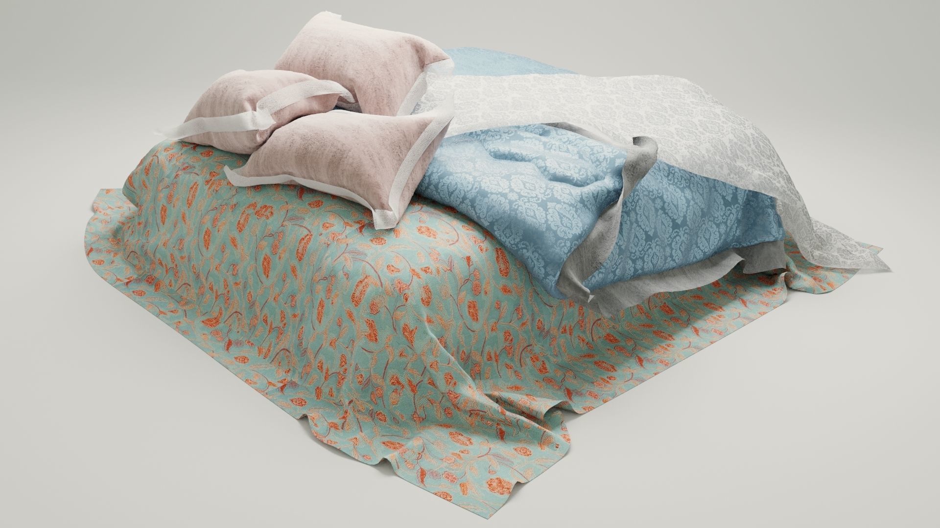 Realistic rendered messy bed  Low-poly 3D model_11