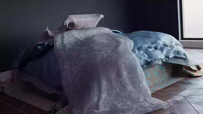Realistic rendered messy bed 