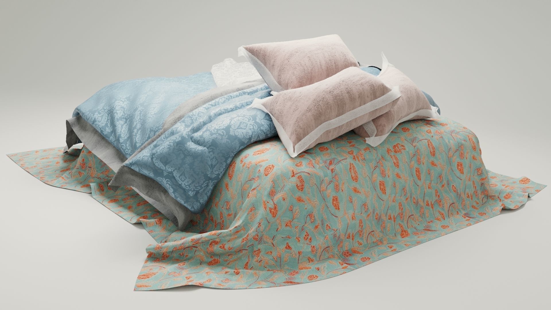 Realistic rendered messy bed  Low-poly 3D model_8