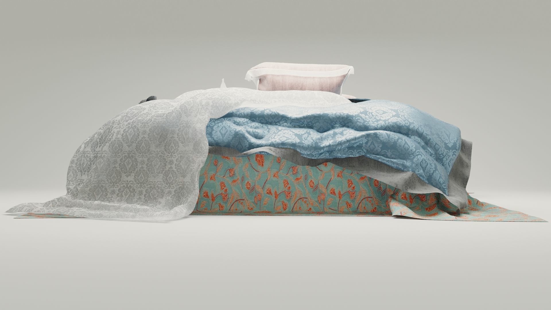 Realistic rendered messy bed  Low-poly 3D model_4