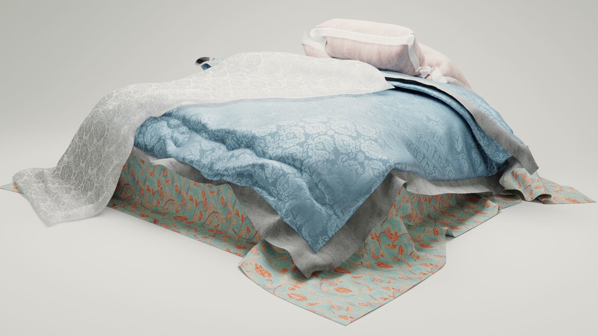 Realistic rendered messy bed  Low-poly 3D model_7