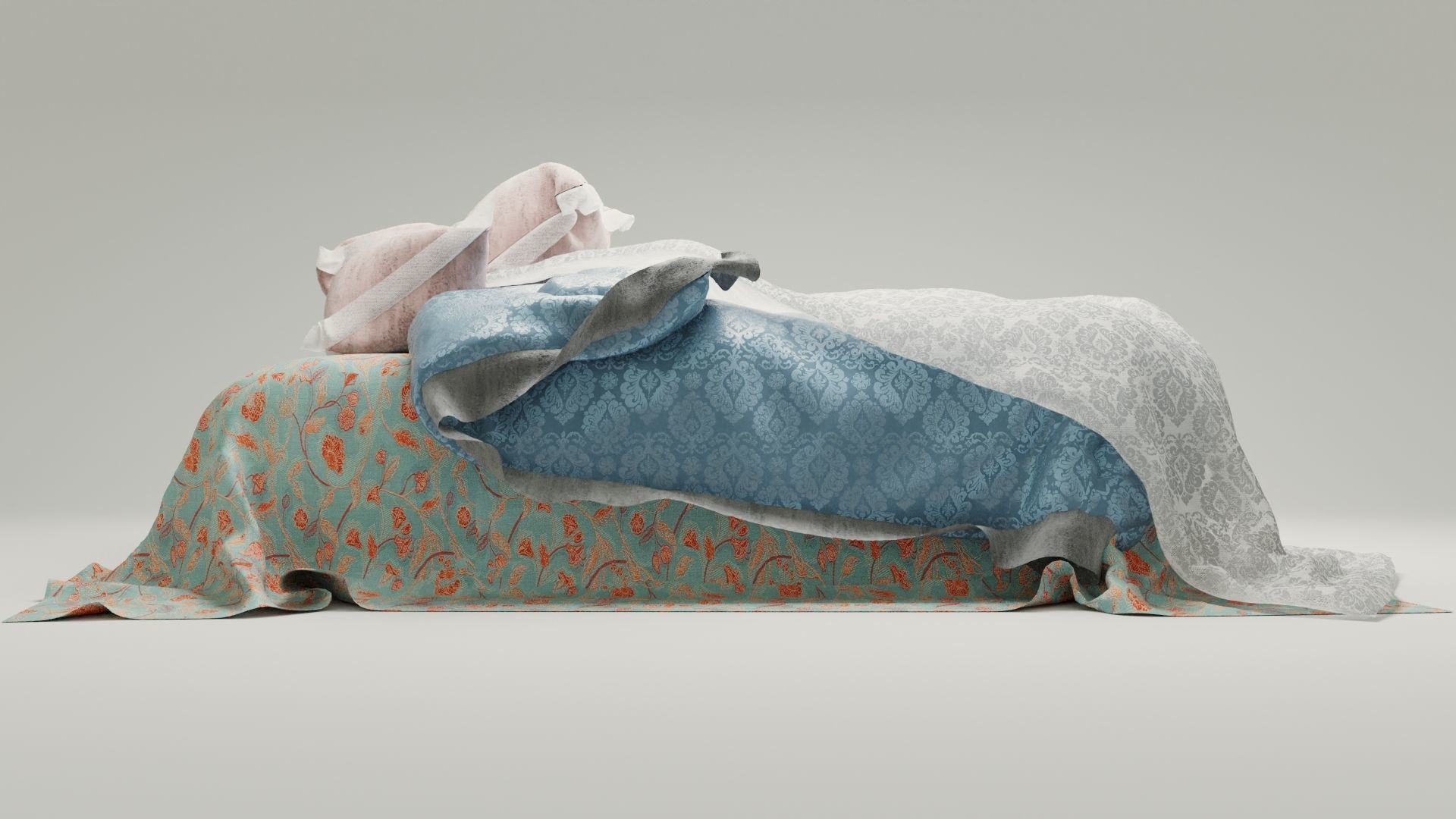 Realistic rendered messy bed  Low-poly 3D model_9