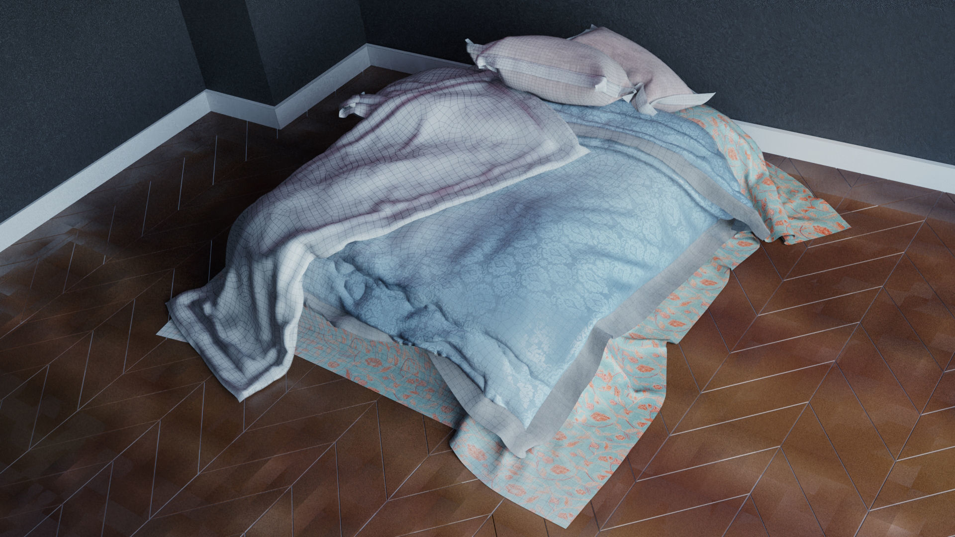Realistic rendered messy bed  Low-poly 3D model_3