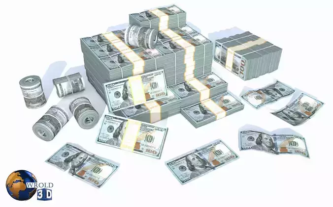 Lowpoly American Dollar Currency Pack 3d model Low-poly 3D model