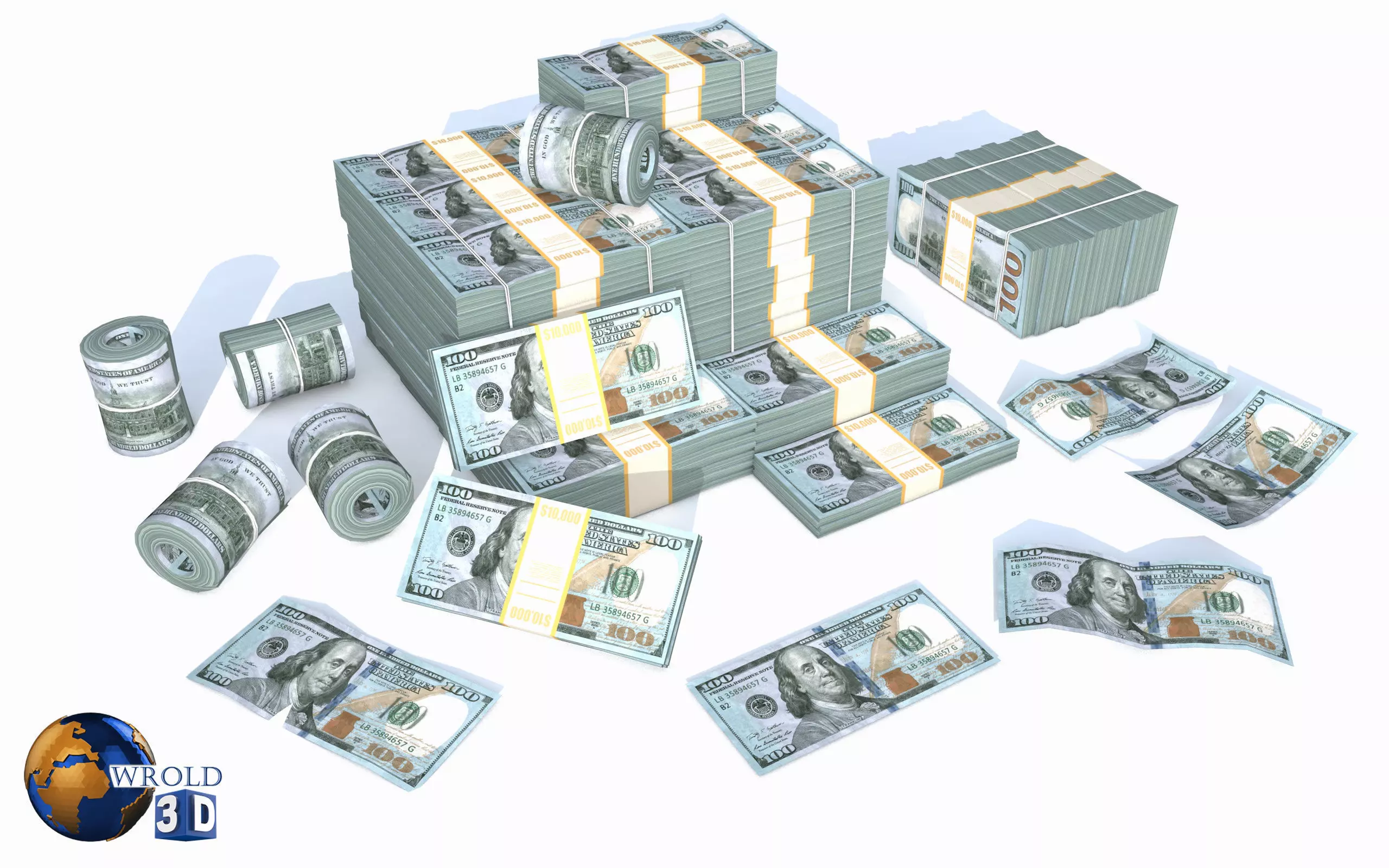 Lowpoly American Dollar Currency Pack 3d model Low-poly 3D model_0