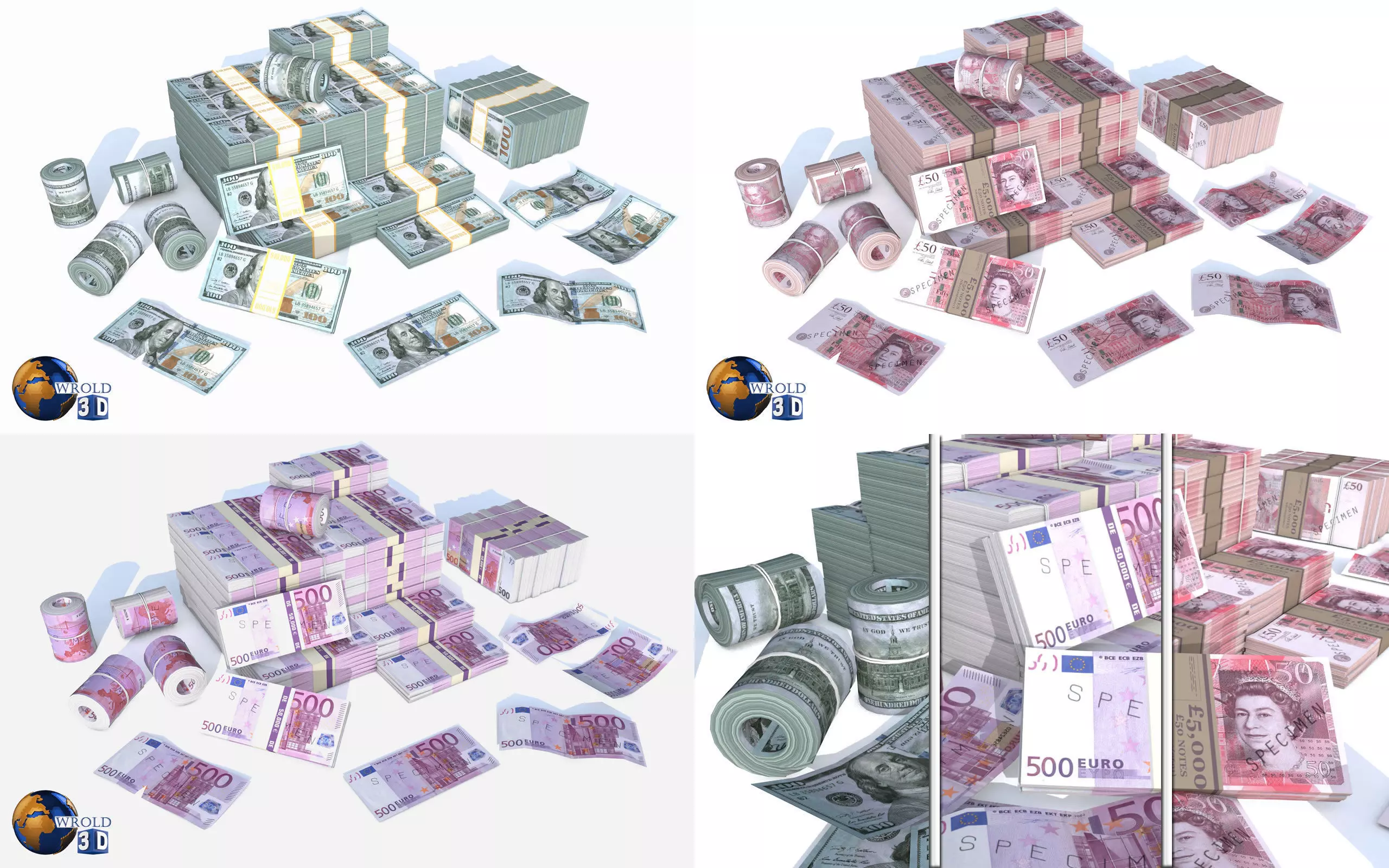 Lowpoly Money Currency Collection Pack 3d model _0