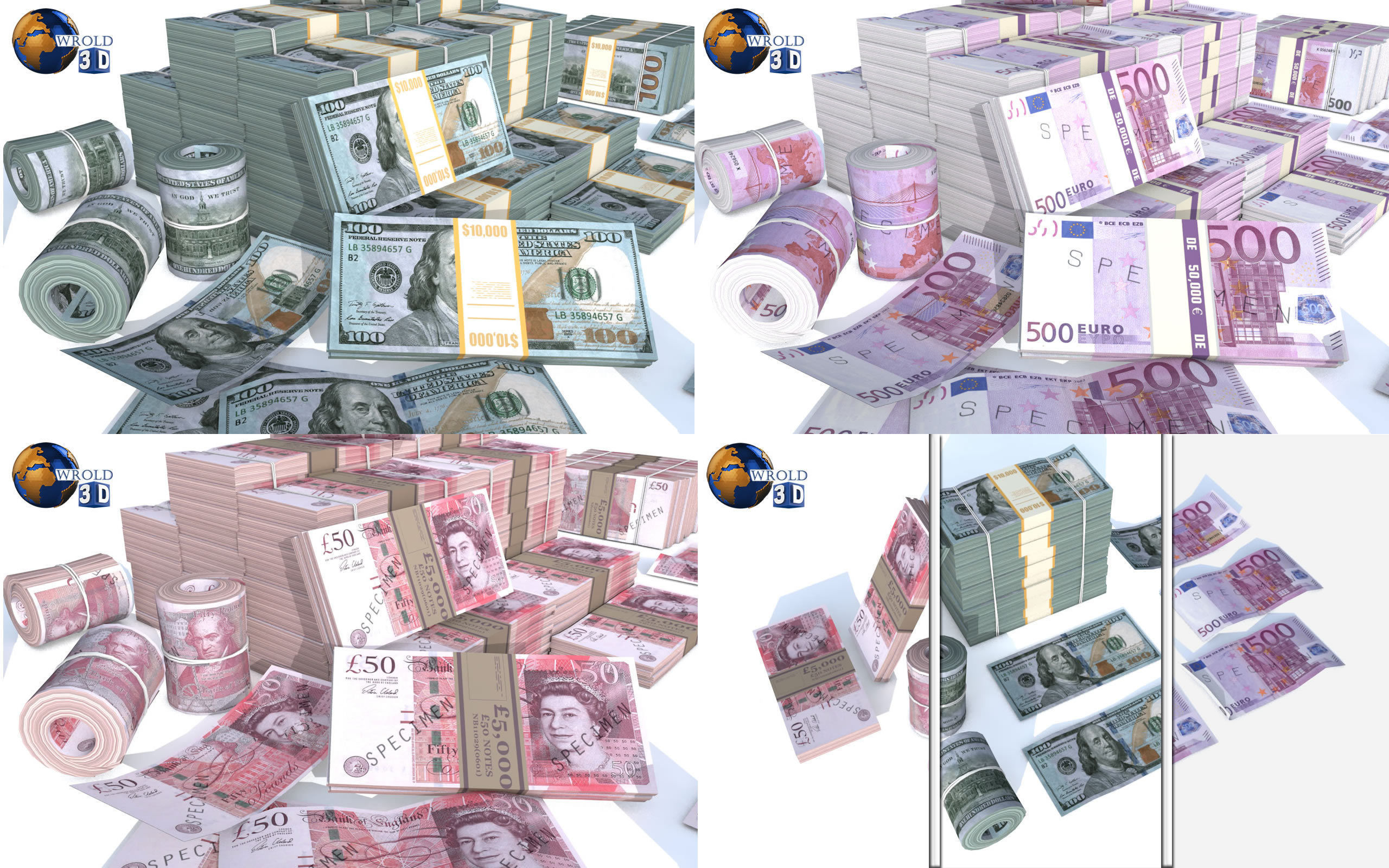 Lowpoly Money Currency Collection Pack 3d model _1