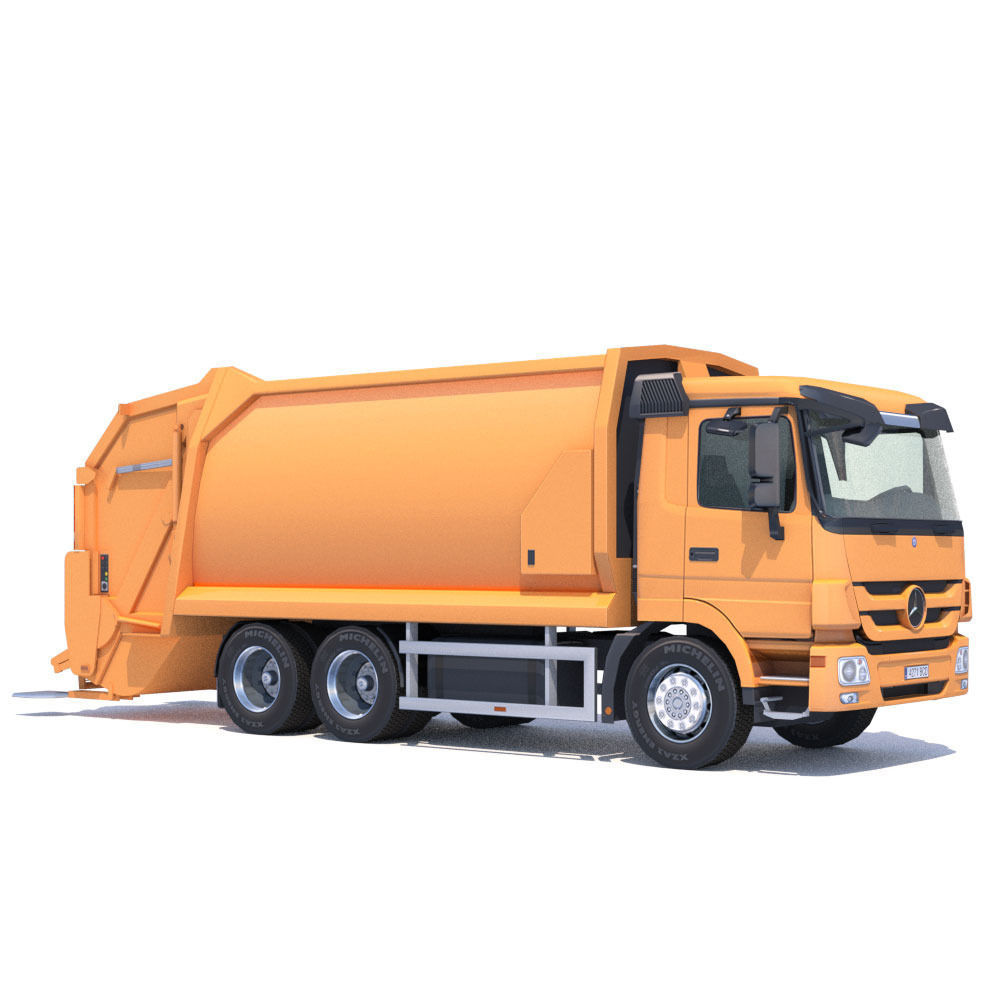 Mercedes Actros Garbage Truck Low-poly 3D model_15