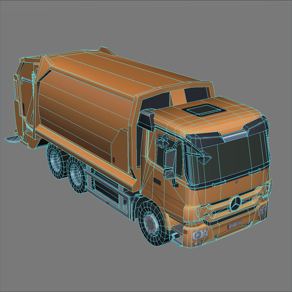Mercedes Actros Garbage Truck Low-poly 3D model_5