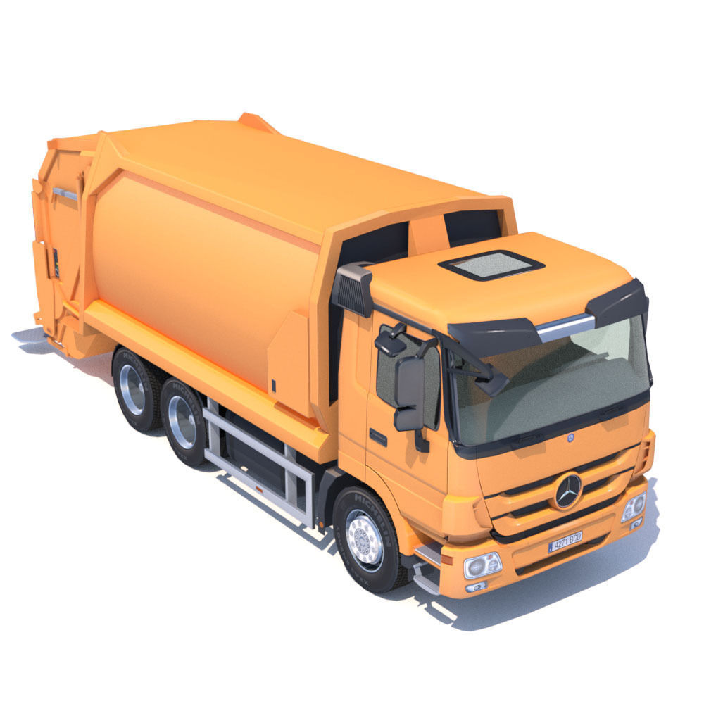 Mercedes Actros Garbage Truck Low-poly 3D model_4