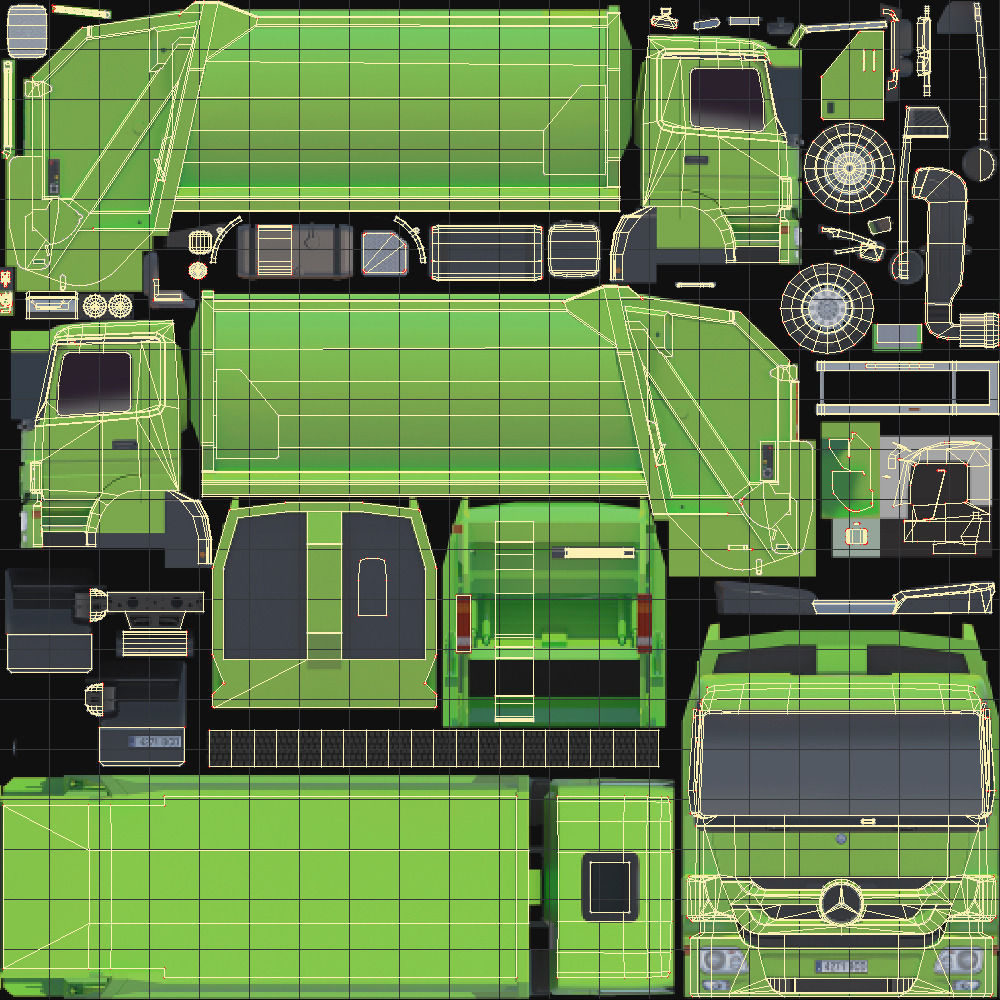 Mercedes Actros Garbage Truck Low-poly 3D model_6