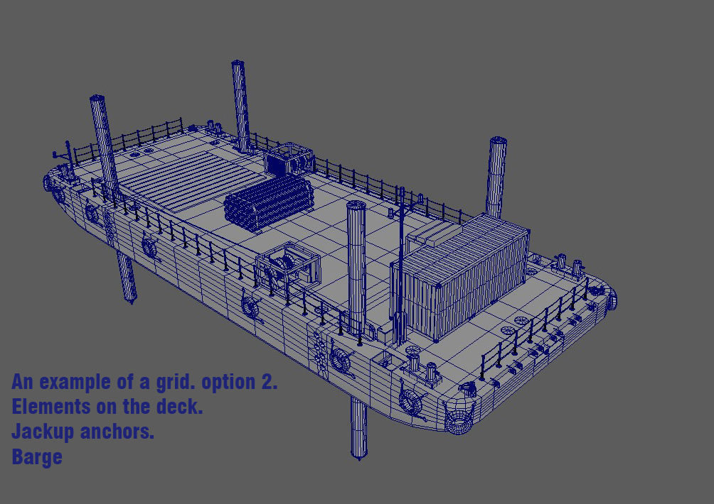 Pontoon  with jack-up and crane  3D model_8